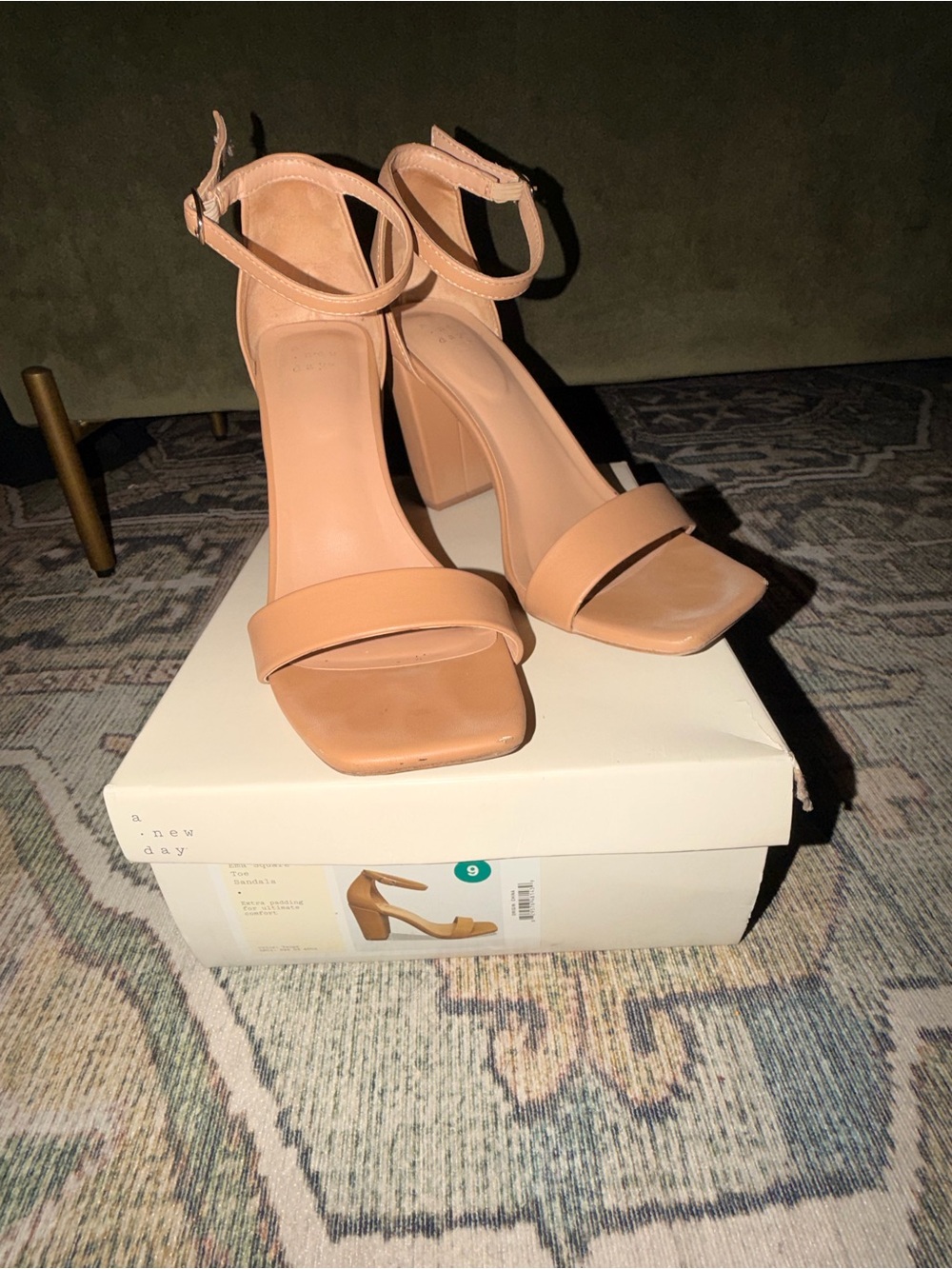 a new day Nude/Tan Block Heel Ankle Strap Sandals